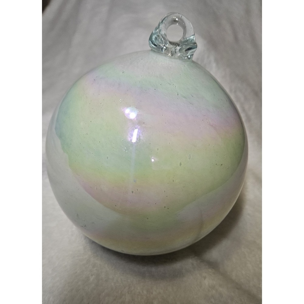 Christmas Ornament Hand Blown Glass Iridescent Angel Aura Glass Loop Pearl Heavy - Picture 8 of 10
